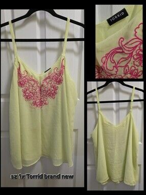 Torrid Yellow Embroidered V-Neck Cami Tank